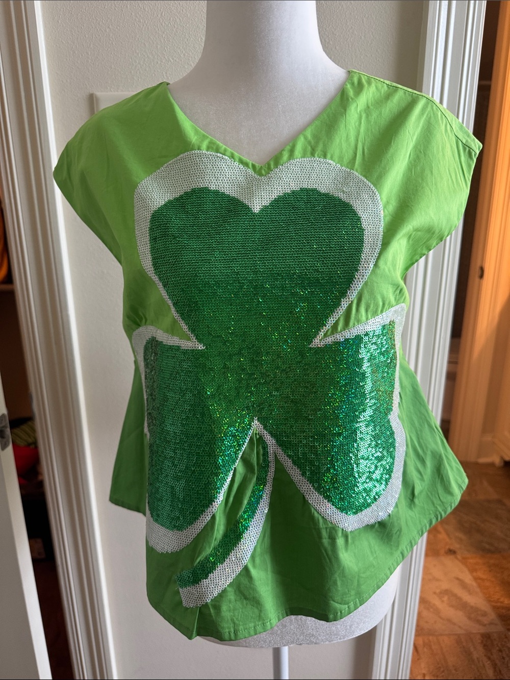 Women’s Green Sequin Shamrock Top